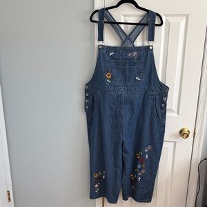 Agapo Vintage 90s Garden Cottage Embroidered Capri Wide Leg Overalls Size 2X